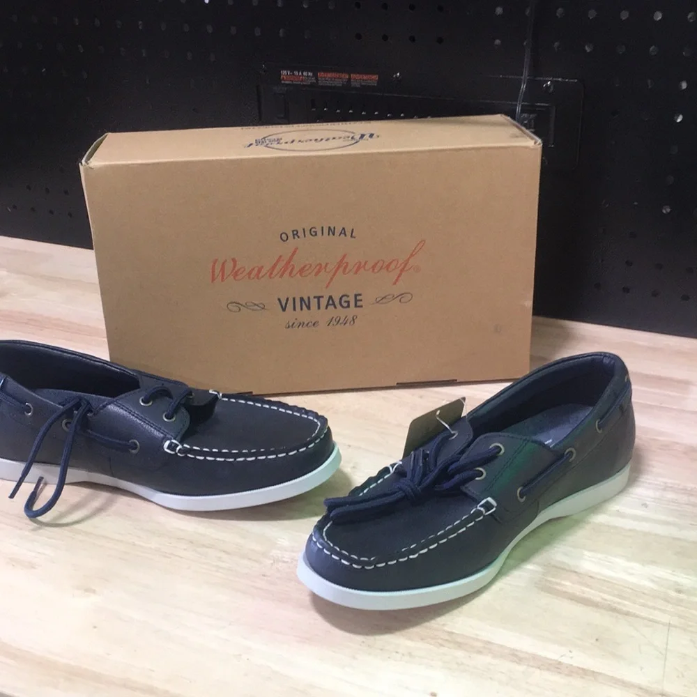 New WB Mens Weatherproof Men's‎ Navy Boat Shoes